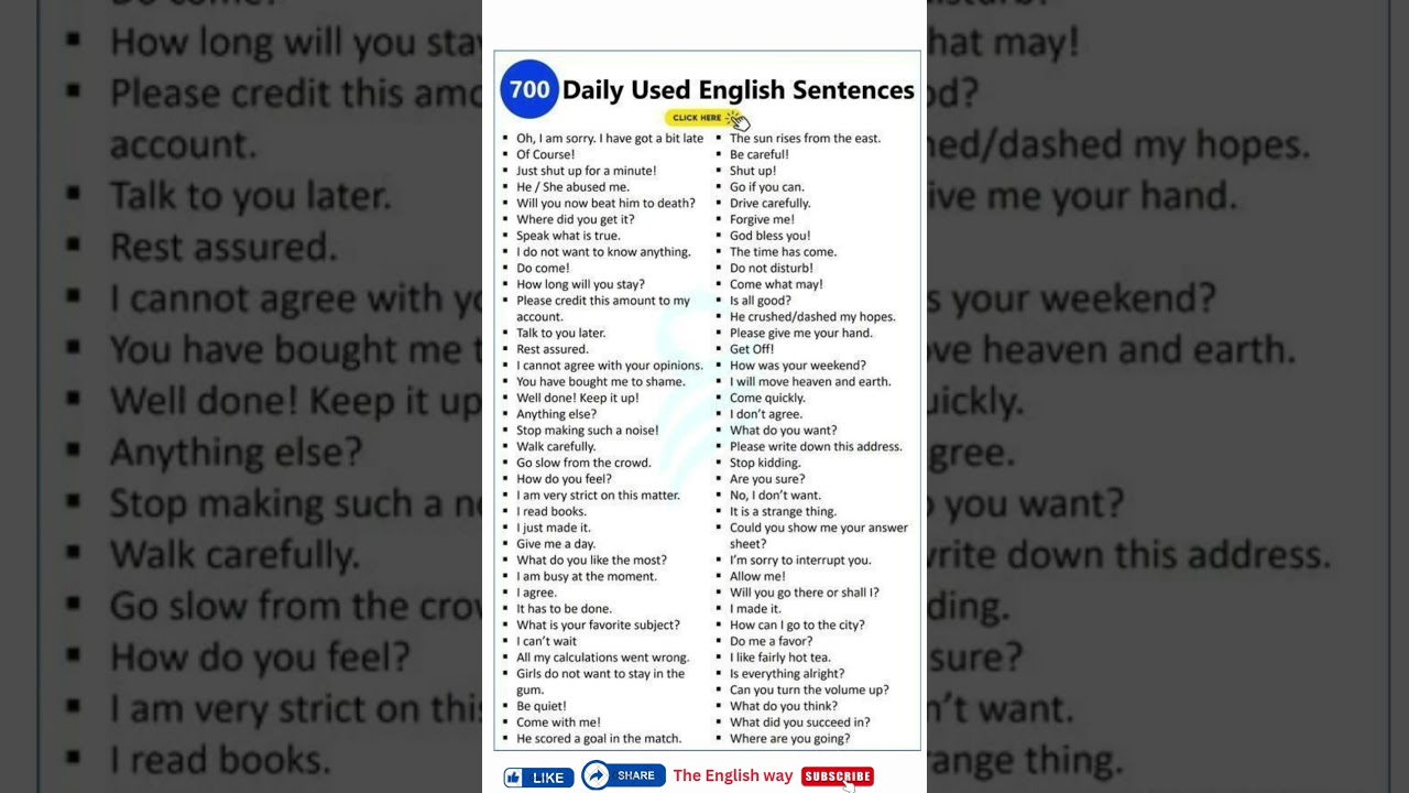 Daily used English sentences 
