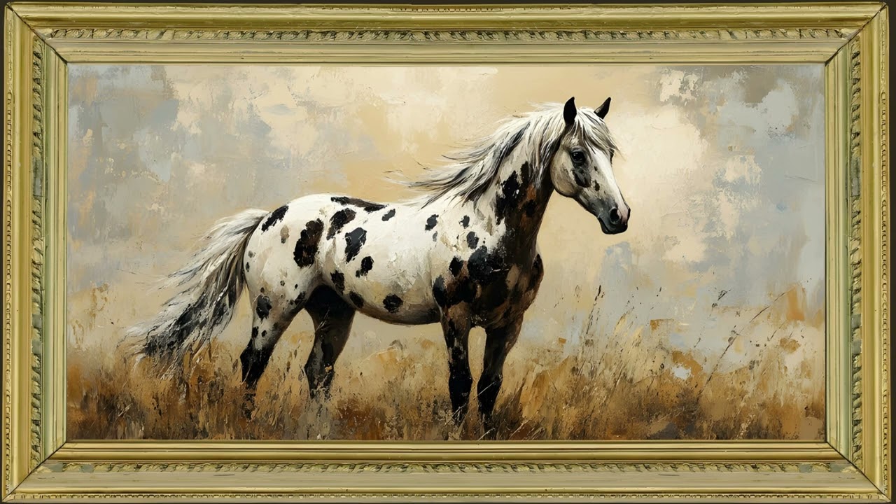 Spotted Appaloosa Horse, Oil Painting | Gold Framed TV Art Screensaver