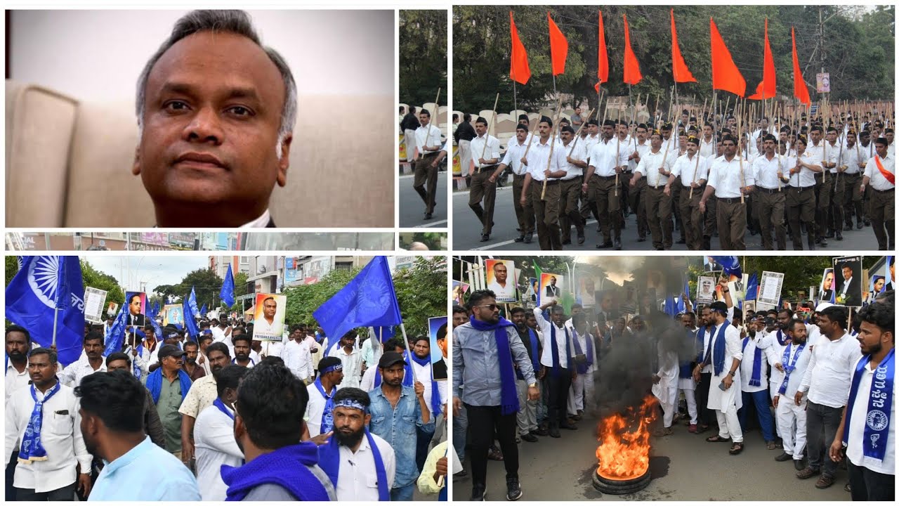 Dalit Sena Members Protest  Against RSS at DC Office Gulbarga
