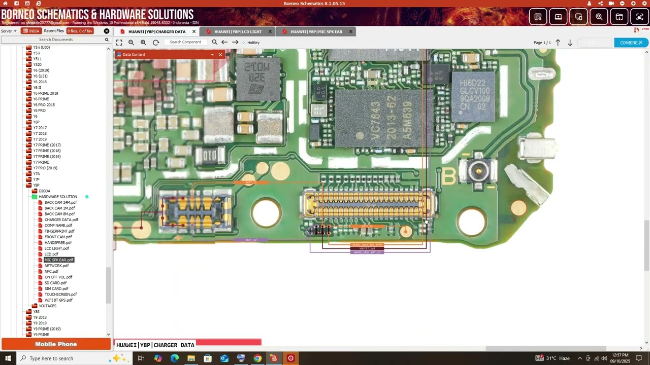 Huawei Y8p Borneo Diagram | Charging Data | LCD Ways | MIC Speaker Ways
