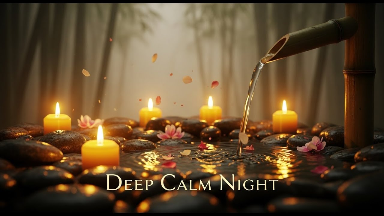 Soothing Zen Forest Flow Bamboo Fountain and Candle Glow for Relaxation Meditation Sleep Calm