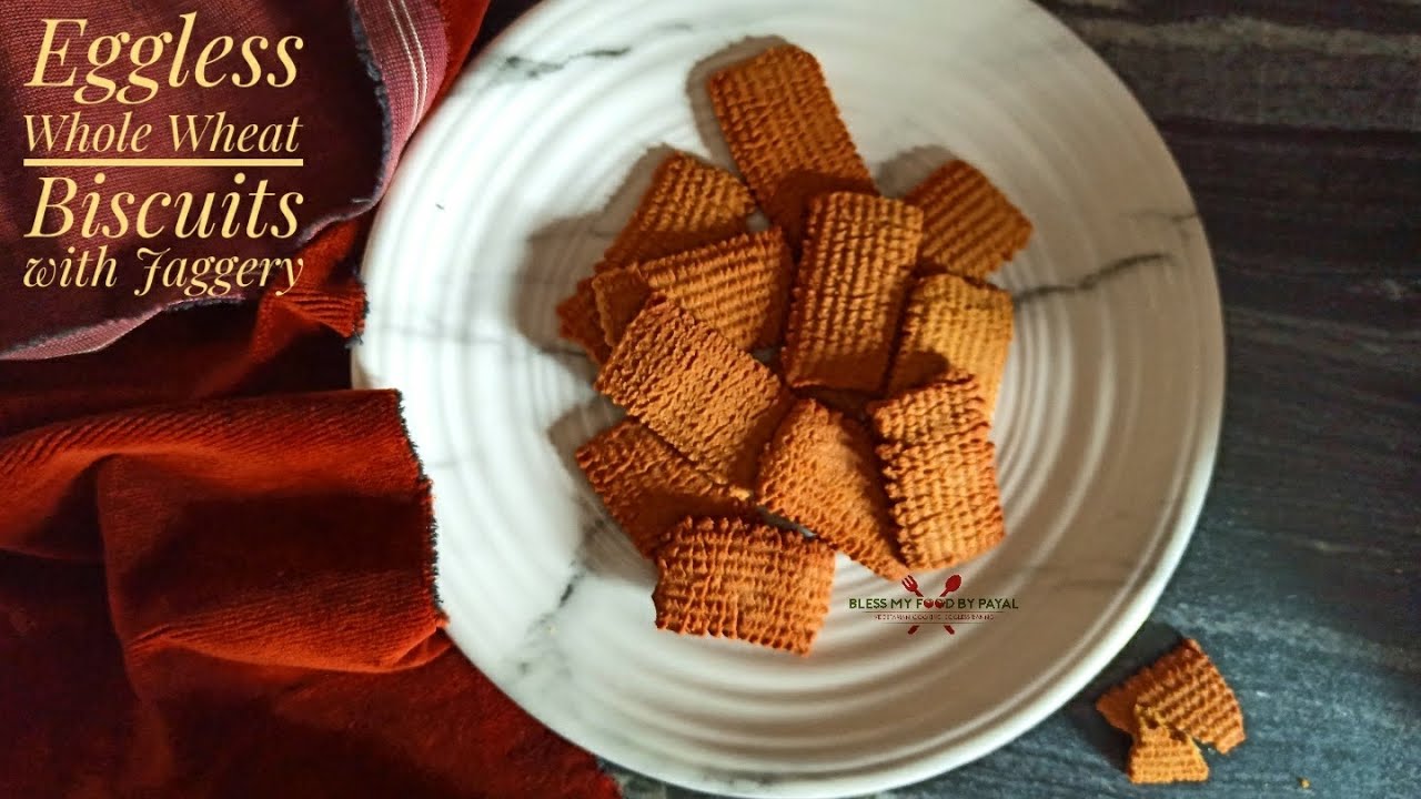 Eggless atta biscuits with jaggery | whole wheat jaggery cookies | atta gud biscuits | atta biscuits