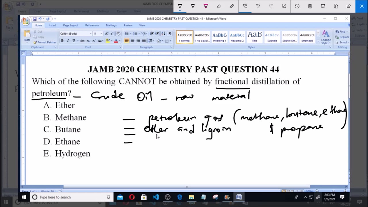 JAMB 2020 CHEMISTRY PAST QUESTION 44 Fractional Distillation of Petroleum
