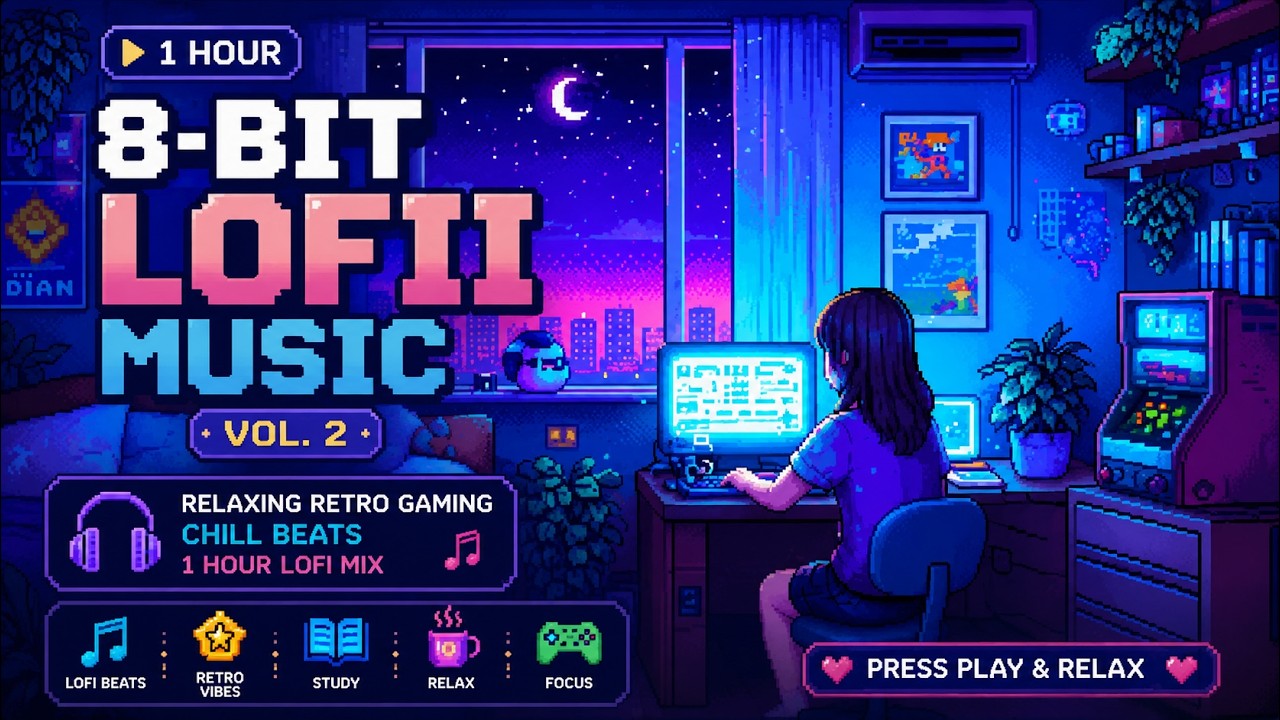 8-Bit Pixel Lofi Music Vol. 2 — Relaxing Retro Gaming Chill Beats (1 Hour)