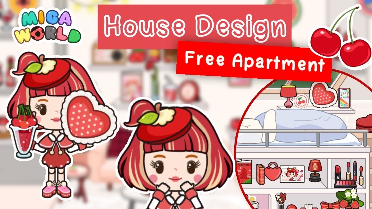 Miga World #5 🏠❤️🍒| Red House Design Free Apartment | ตกแต่งบ้านฟรี,หาไอเทมแต่งบ้าน | Room Tour