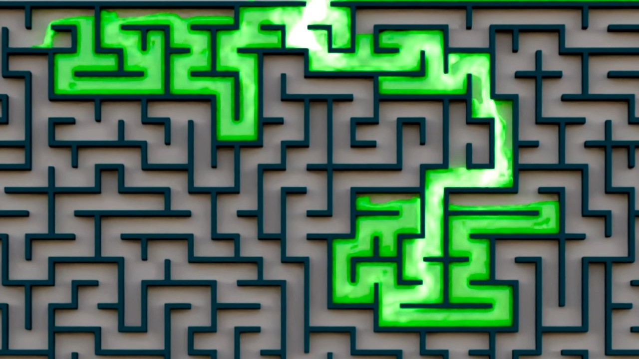 Glowing Fluid Fusion 🌟 Enters the Maze #satisfying #simulation