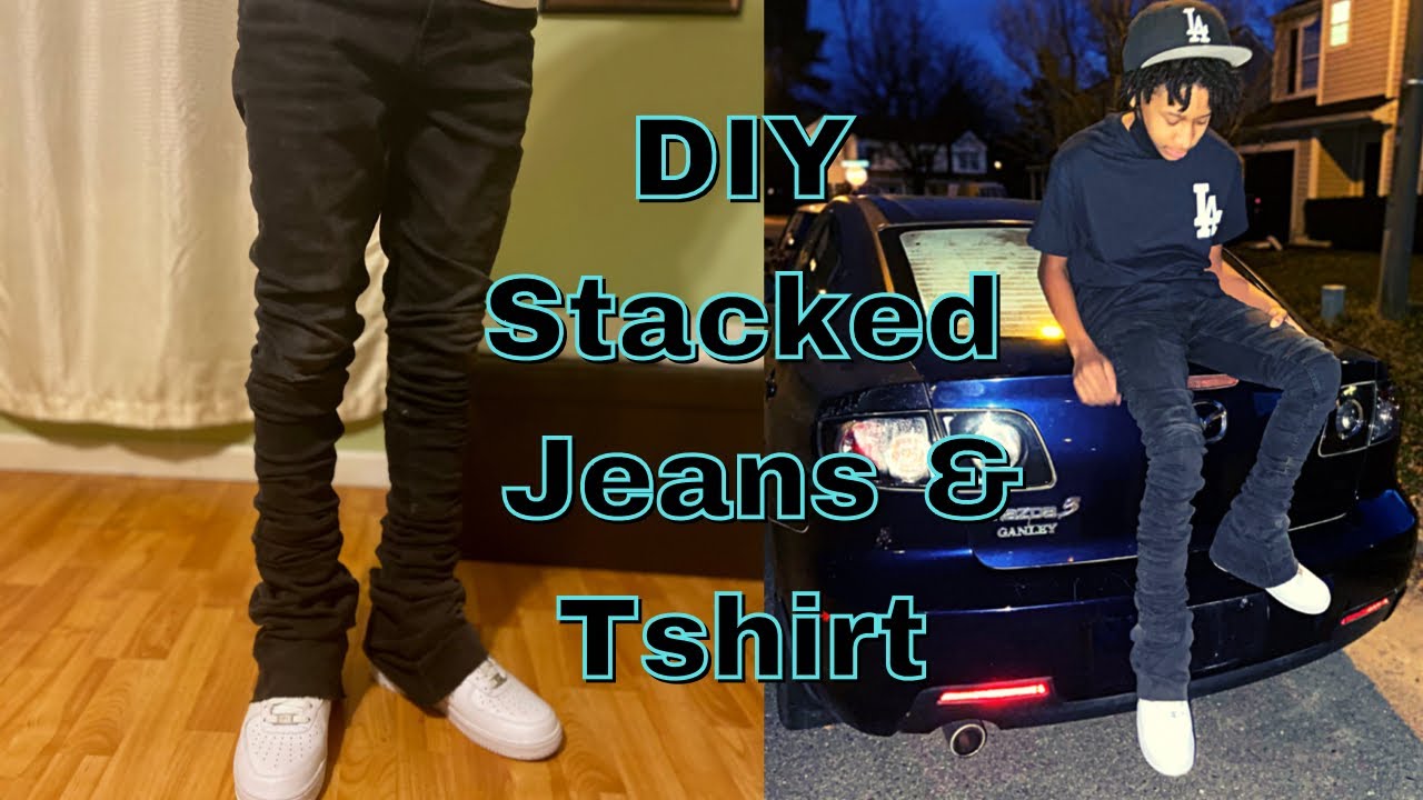 DIY STACKED JEANS | How To Make Stacked Jeans + Tshirt | EASY