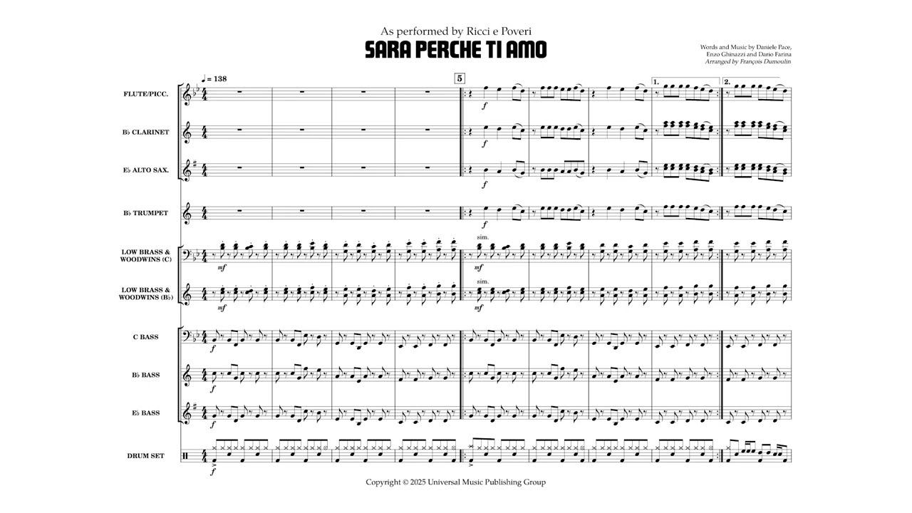 Sara Perche Ti Amo | Sheet music for band