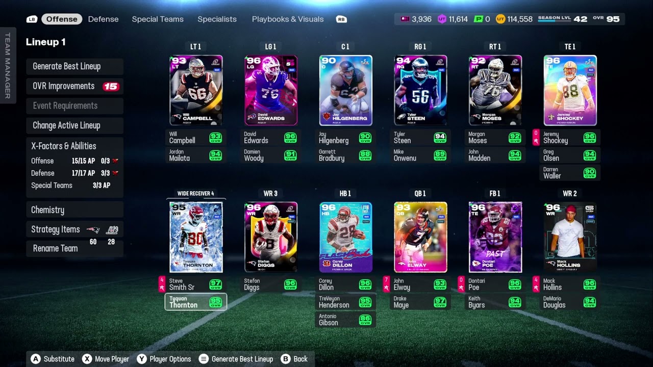 Madden 26-Season 5  95 overall Level 42 New England Patriots Superbowl promo Theme 60/10/28  amazing