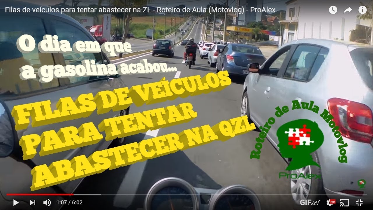 Filas de ve&iacute;culos para tentar abastecer na QZL - Roteiro de Aula (Motovlog) - ProAlex