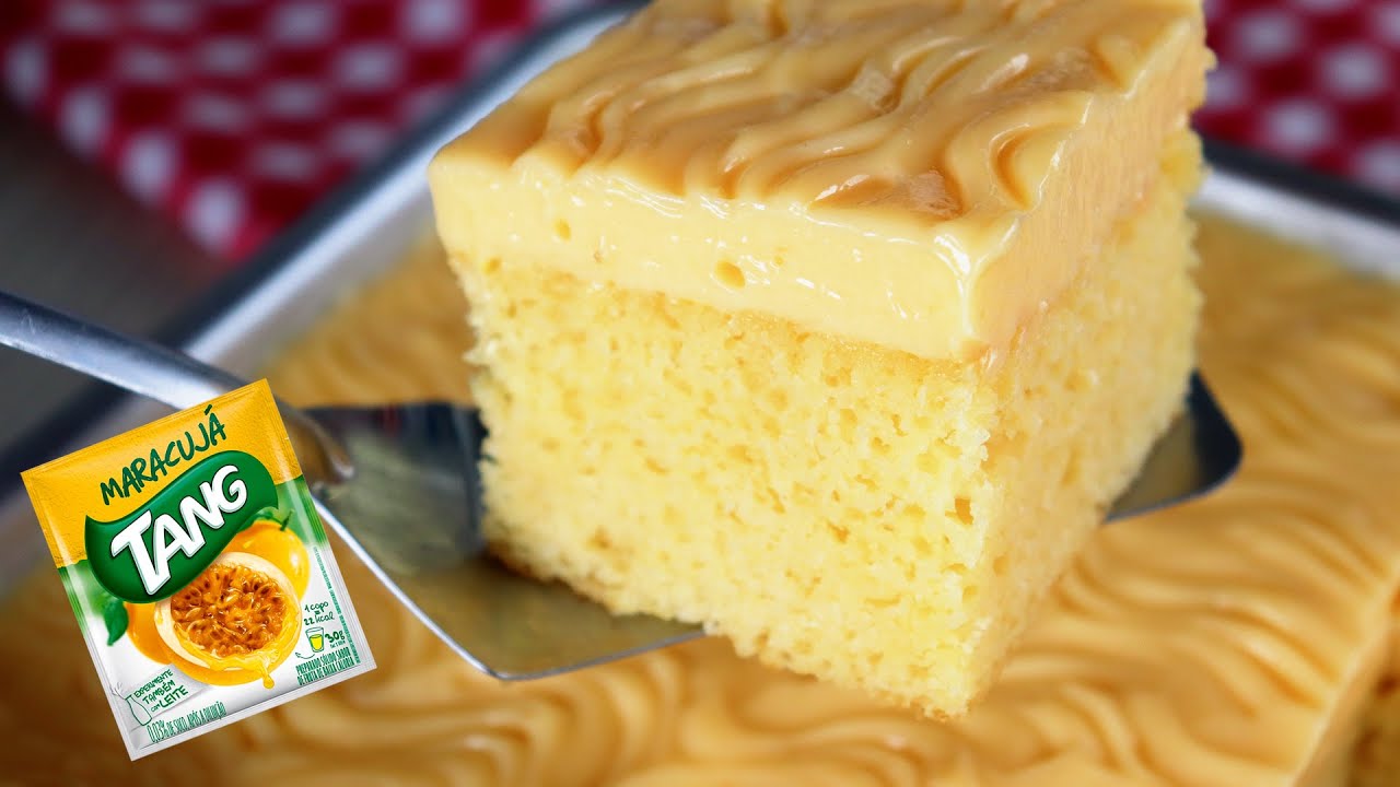BOLO DE MARACUJA COM SUCO TANG