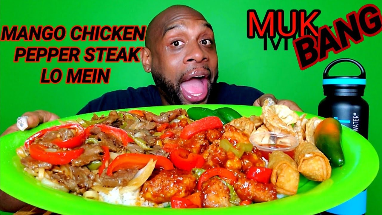 MANGO CHICKEN & PEPPER STEAK LO MEIN CHINESE MUKBANG 먹방 ... NOODLES ASIAN BISTRO ... EATING SHOW 먹방.