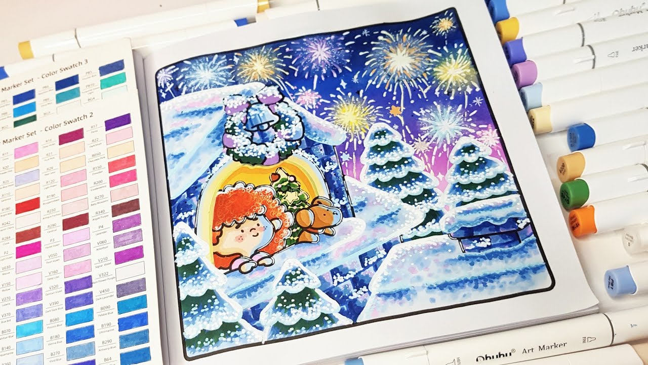 Color With Me (ASMR) | Cozy Christmas by Coco Wyo Coloring Book | Using Ohuhu Markers