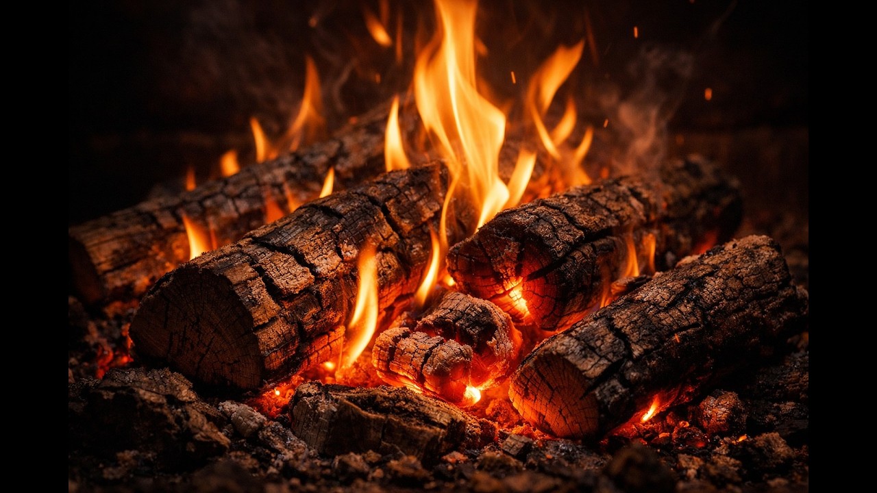 🔥 Ultra Realistic Fireplace Close-Up | Bright Orange Flames | Natural Fire Sounds | 9 Hours