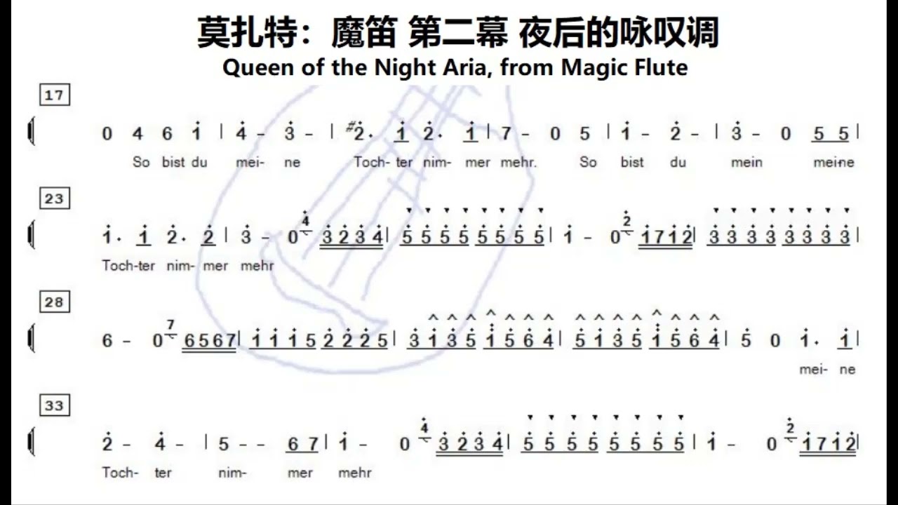 *曲谱同步 (声乐 Voice)* 莫扎特：魔笛 第二幕 夜后的咏叹调  Queen of the Night Aria