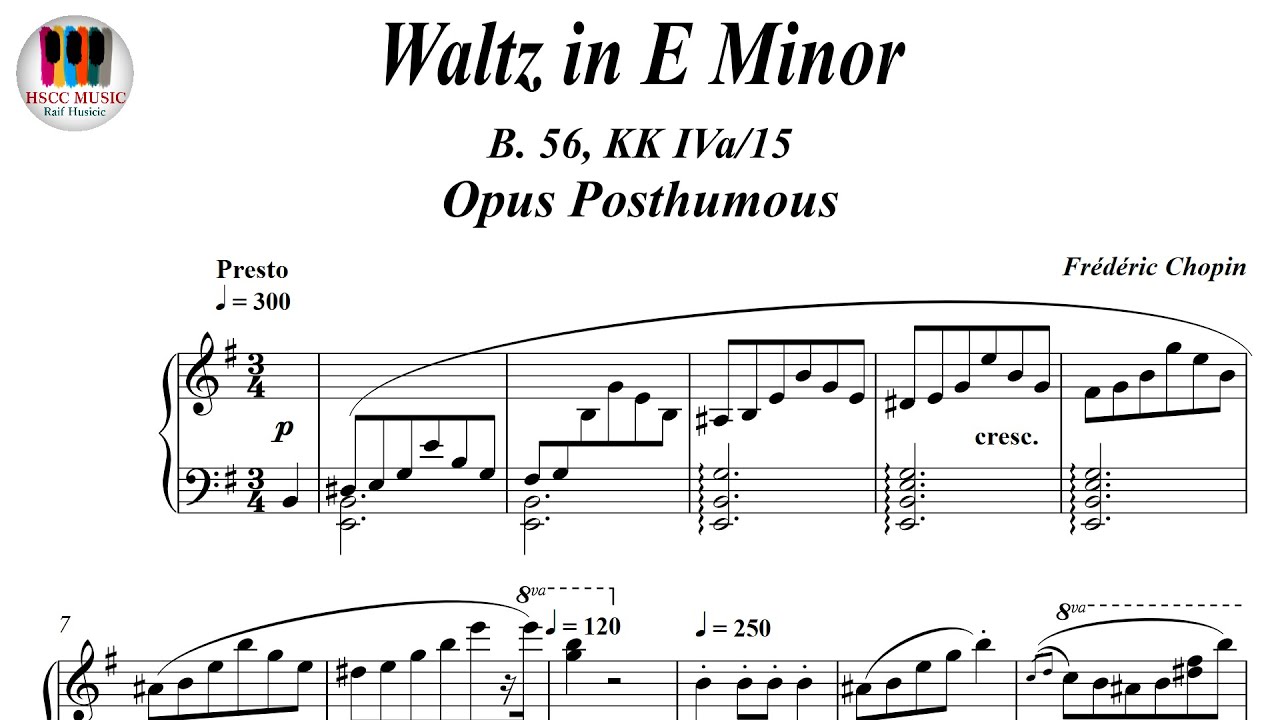 Waltz in E Minor, B. 56, KK IVa15 Opus Posthumous - Frédéric Chopin, Piano Sheet Music