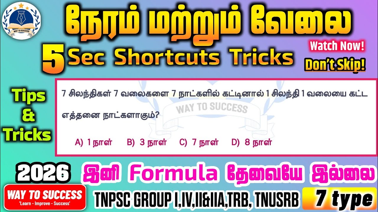 🔥 Time And Work | Aptitude | Shortcut Methods & Tips Tricks | Way To Success 