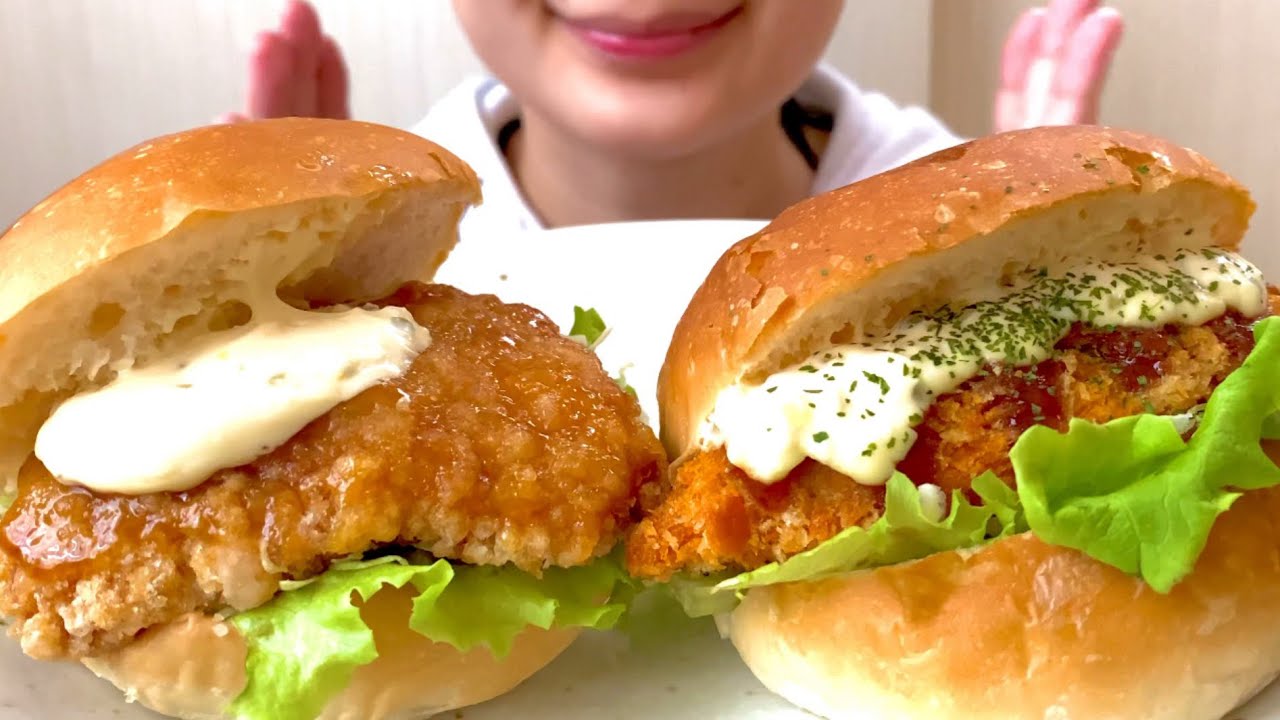 【ASMR】 チキンバーガー フィッシュバーガー  ［咀嚼音/Eating Sounds/Mukbang/먹방］