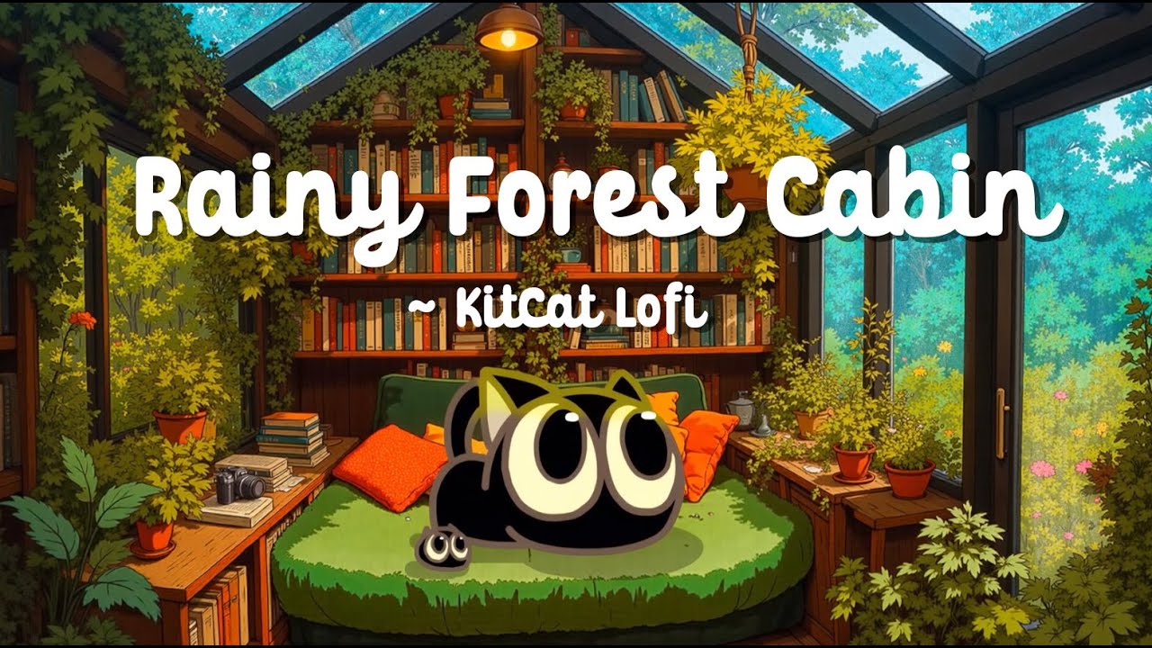 Rainy Forest Cabin - Lofi With Black Cat🌿Lofi Hip Hop ~ Cozy Jazzhop for Chill, Relax & Study
