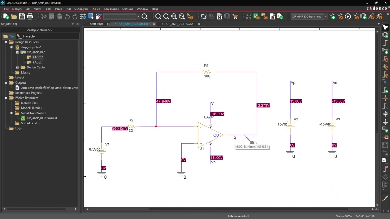 Simulating Inverting OpAmp PSPICE Cadence OrCAD Capture