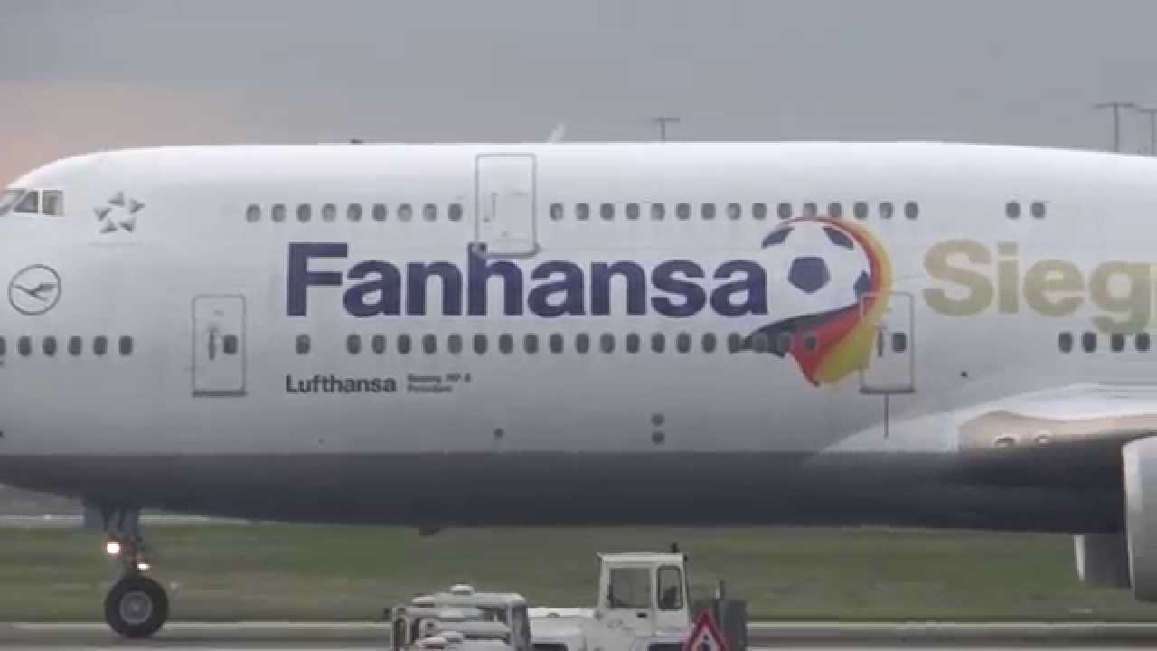 D-ABYI Lufthansa Boeing 747-8 Fanhansa Livery taxiing at Frankfurt Airport