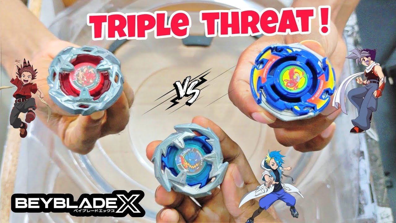 Beyblade x triple threat fight ! 3 PLAYER BATTLE !