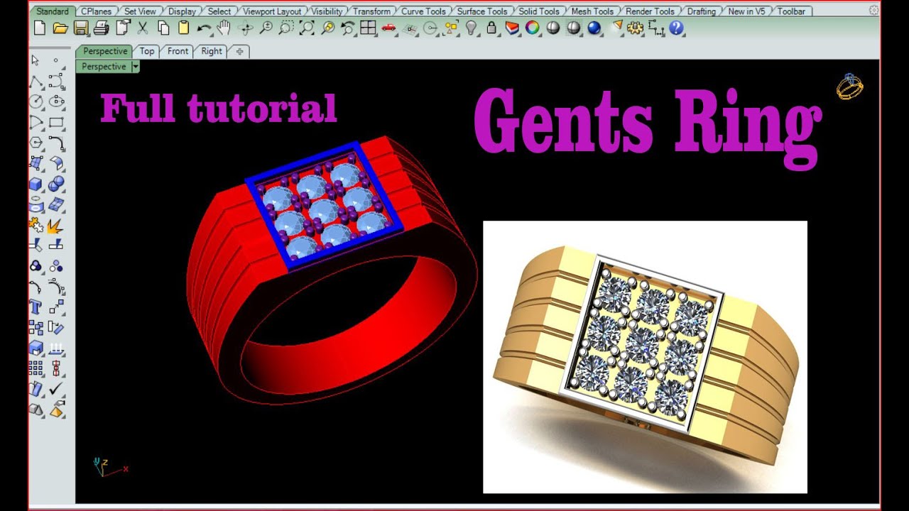 #gents_ring #gents_diamonad_ring #fulltutorial #matrix9 #rhinoceros #cad #3d #ring #jwellery #easy