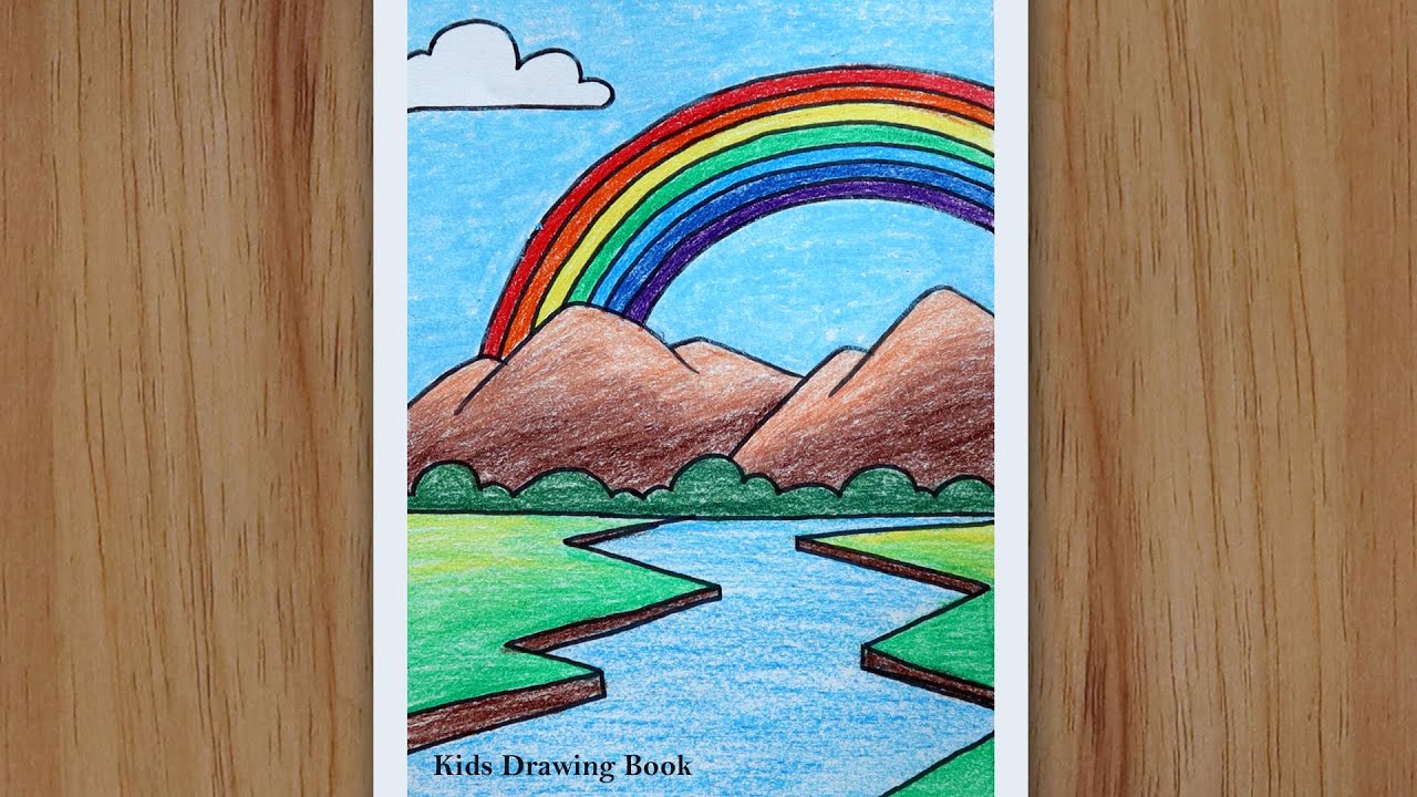 How to draw rainbow scenery step by step - Easy Scenery drawing for beginners