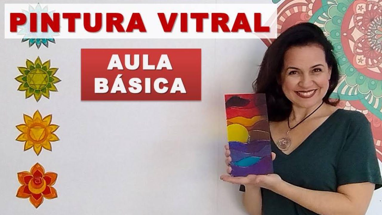 AULA BÁSICA DE PINTURA VITRAL - assista o passo a passo da pintura de um nascer do sol.