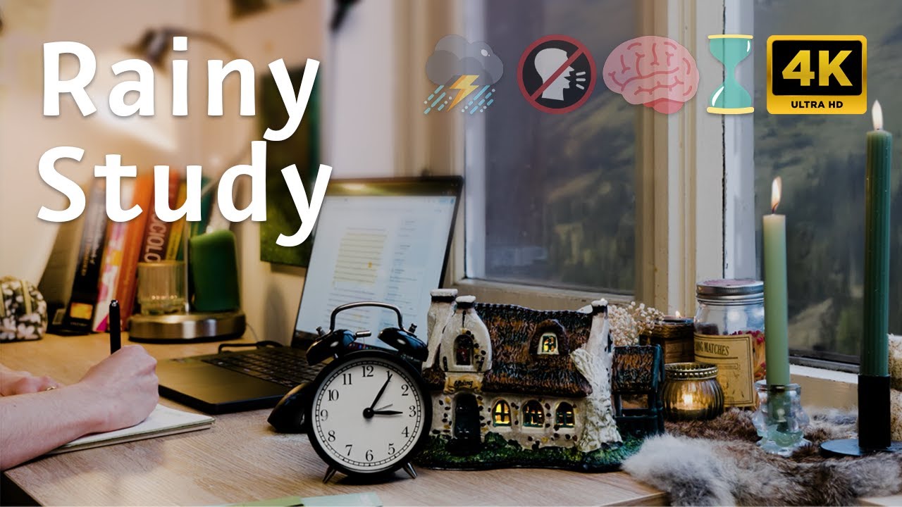 1 Hour Study With Me | Rain & Thunder Sounds in Cozy Mountain Room (No Talking)