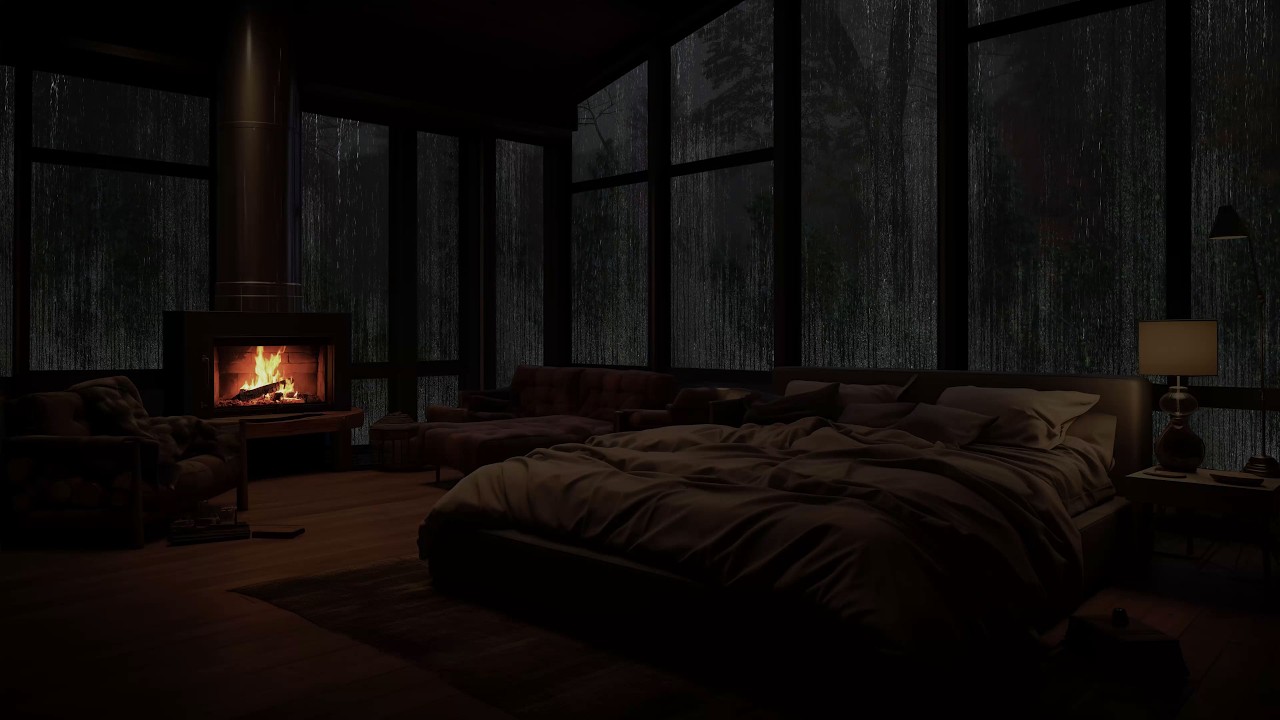 Sótão Aconchegante com Lareira 🔥 Sons Naturais de Chuva para Dormir e Relaxar