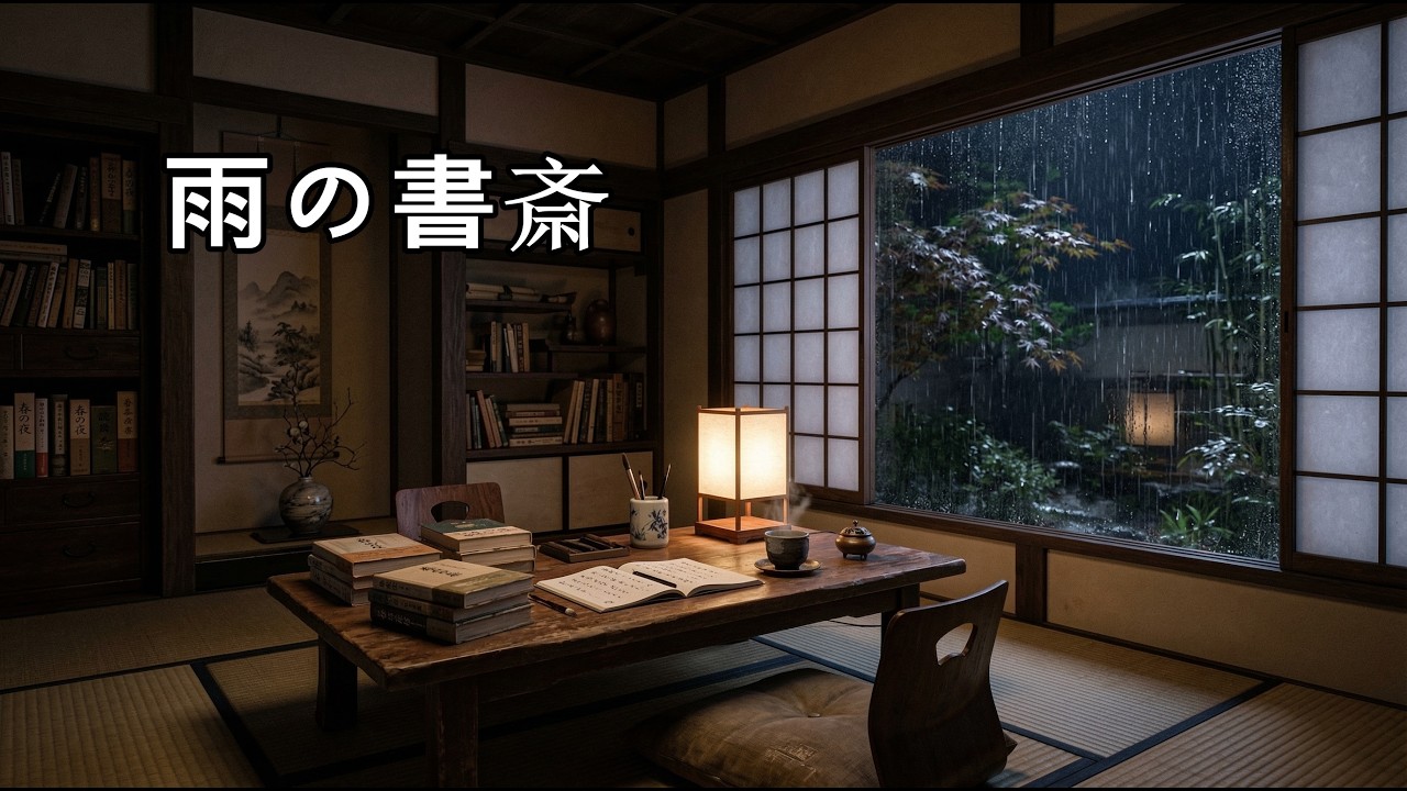静かな日本の書斎の雨の夜, 深い眠りのための雨音（3時間）
