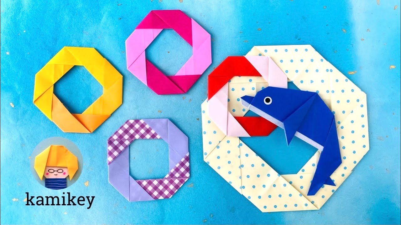 【折り紙】うきわリース Origami Swim Ring wreath（カミキィ kamikey)