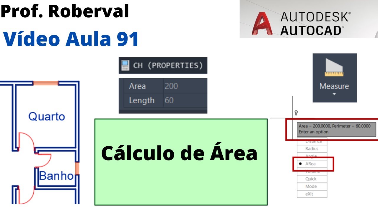 Aula 91- Cálculo de Área na Planta Baixa e figuras planas no AutoCAD.