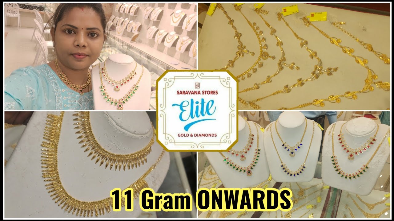 11 Gram ONWARDS Saravana ELITE gold lightweight necklace collections, bombay, culcatta & palakkai