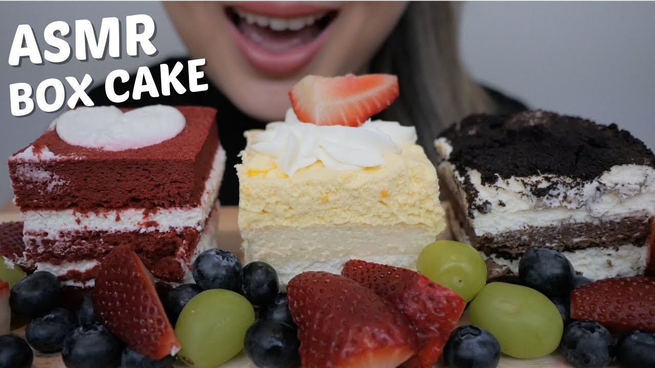 Mini BOX Cakes *Red Velvet, Manago Mousse and Oreo Cake with Fresh Fruit Relaxing Soft Eating Sounds