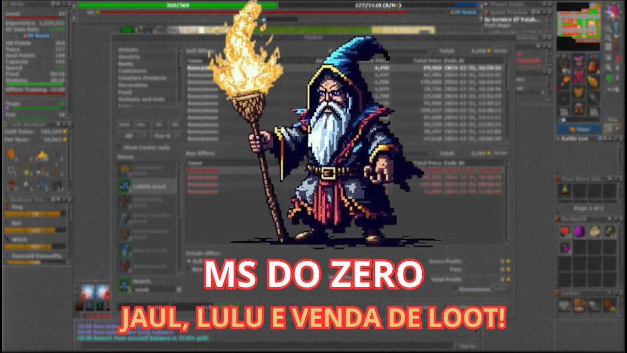PROJETO MS DO ZERO NO TIBIA BOSSES, JAUL, LULU E VENDENDO LOOT! EP 30- Sem investimentos