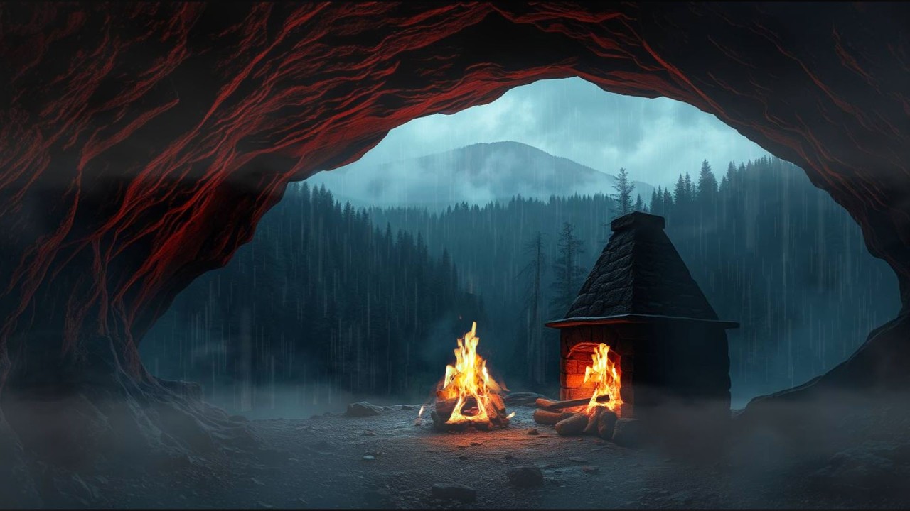Rainthoria Nights 🌧️🔥 Sleep Safely in a Hidden Cave | Bonfire & Heavy Rain