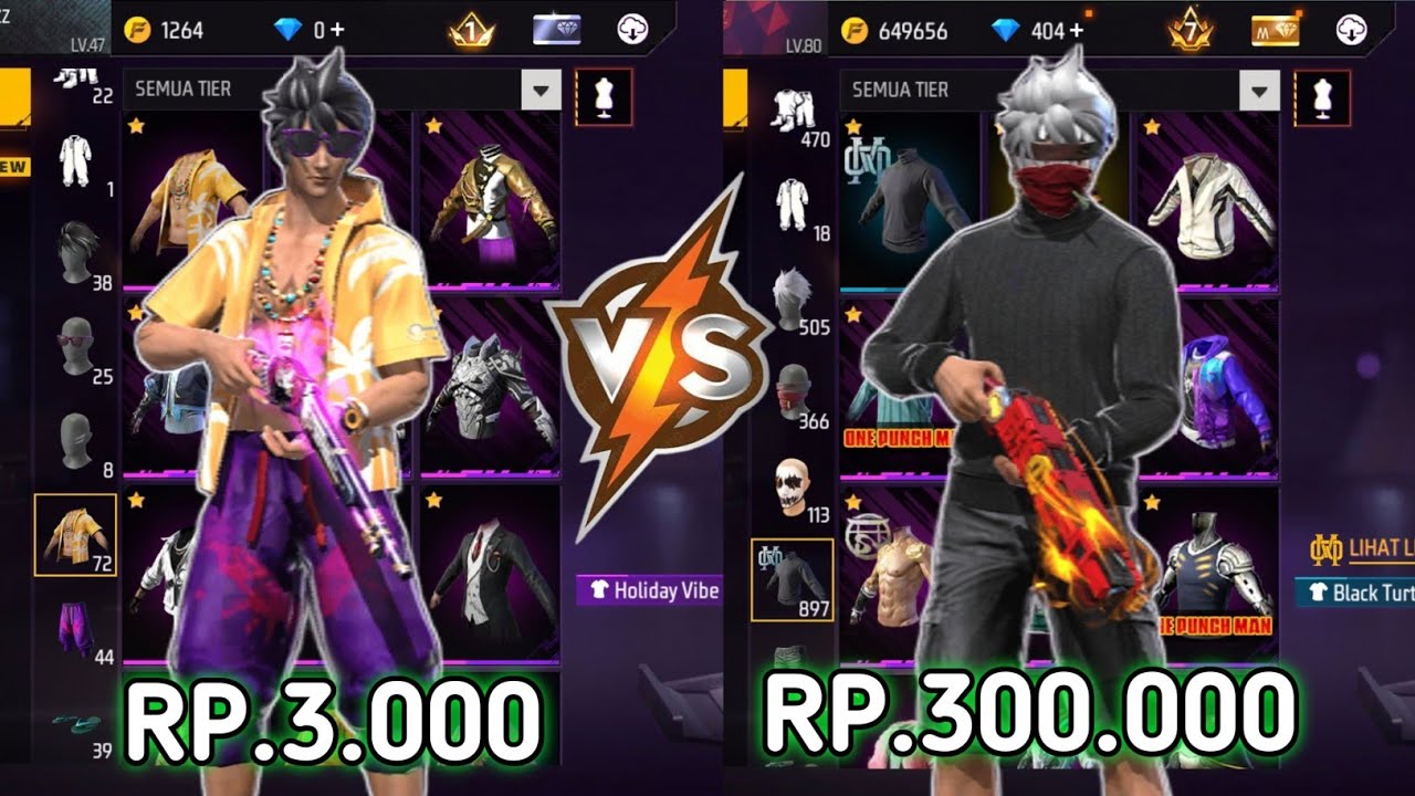 REVIEW AKUN FF SEHARGA 3.000 VS 300.000‼️