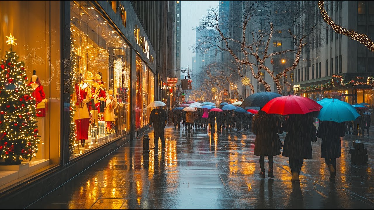 Rainy Holiday Walk on NYC's 5th Avenue 🌧️✨ | Christmas Vibes in the City