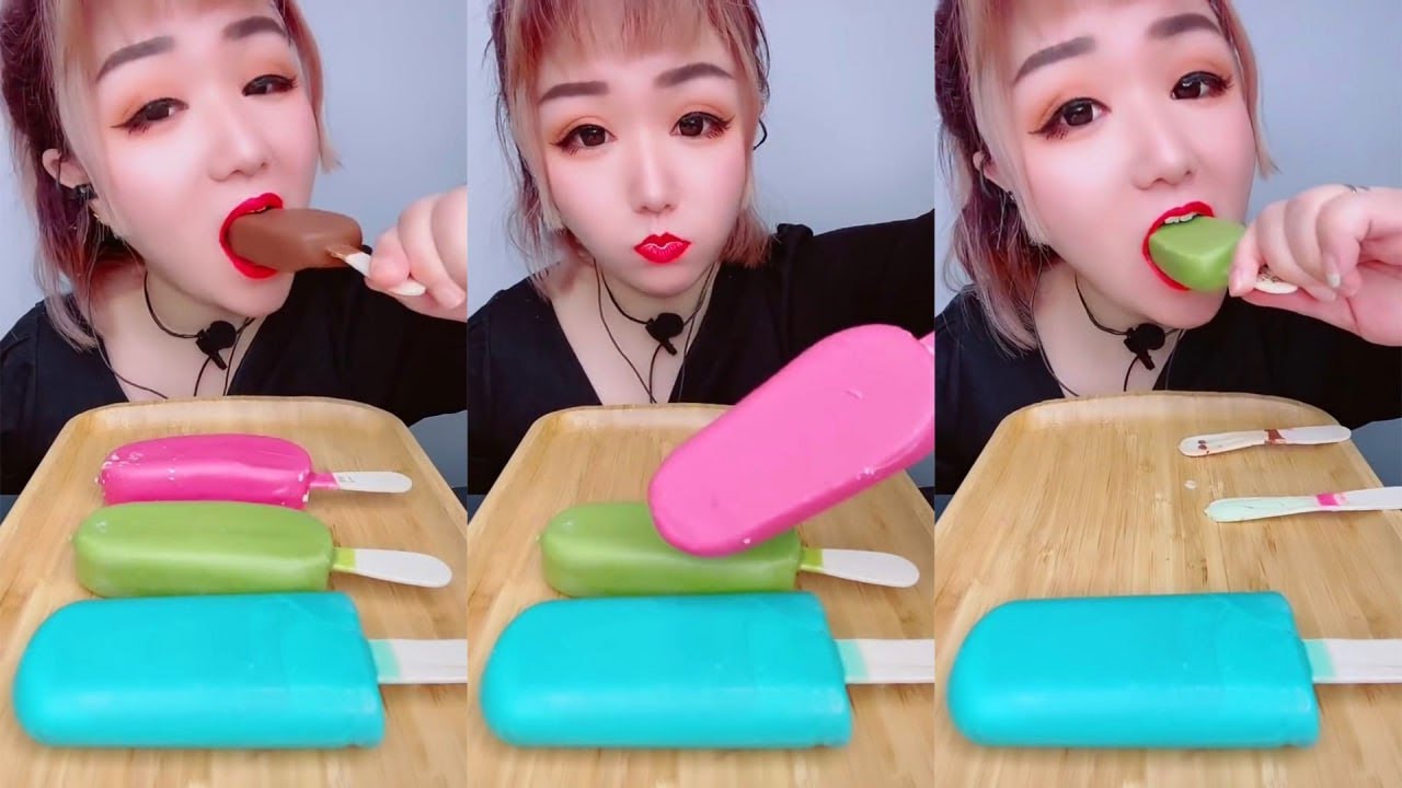 asmr eating crunchy food chocolate ice cream #414