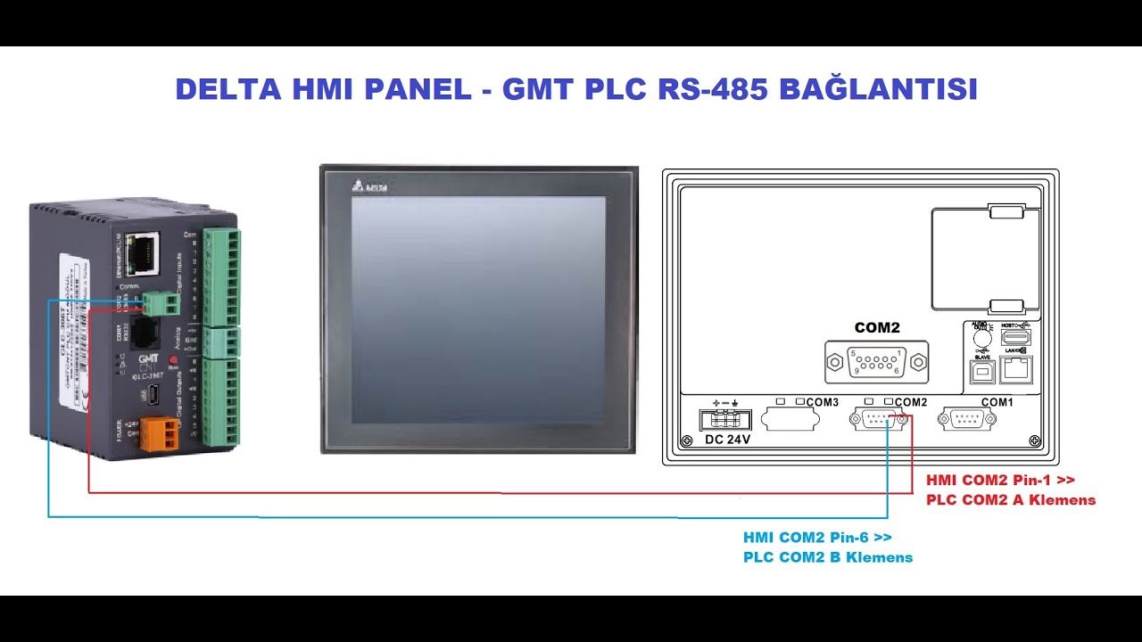 18- GMT PLC -DELTA  HMI PANEL RS-485 BAĞLANTISI NASIL YAPILIR? #gmtplc #deltahmı #dop100hmı