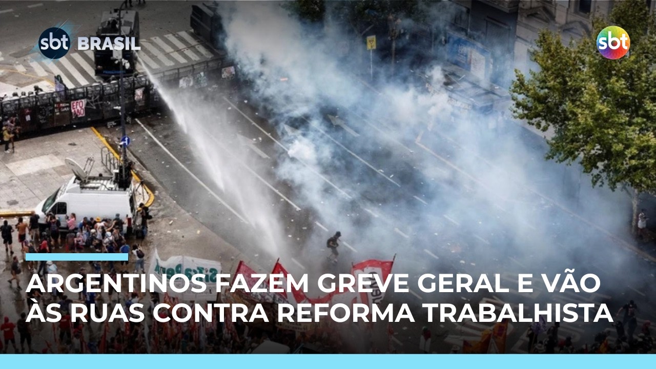 Centenas de argentinos fazem greve geral e vão às ruas contra reforma trabalhista | #SBTBrasil