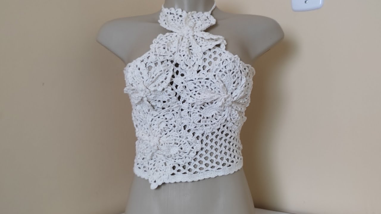 Top de crochê  flores. Parte 2