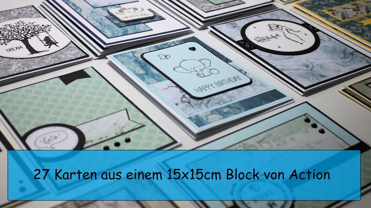 27 Karten aus 15x15 DesignBlock von Action / Watch me Craft / Karten basteln Material von Action