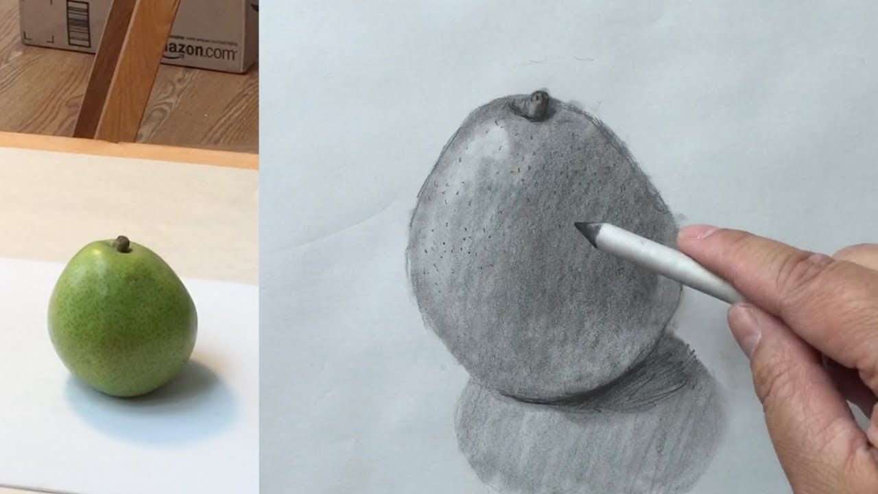 Still Life #35 - How to Draw a Pear with Graphite Pencil and Paper Blending Stump