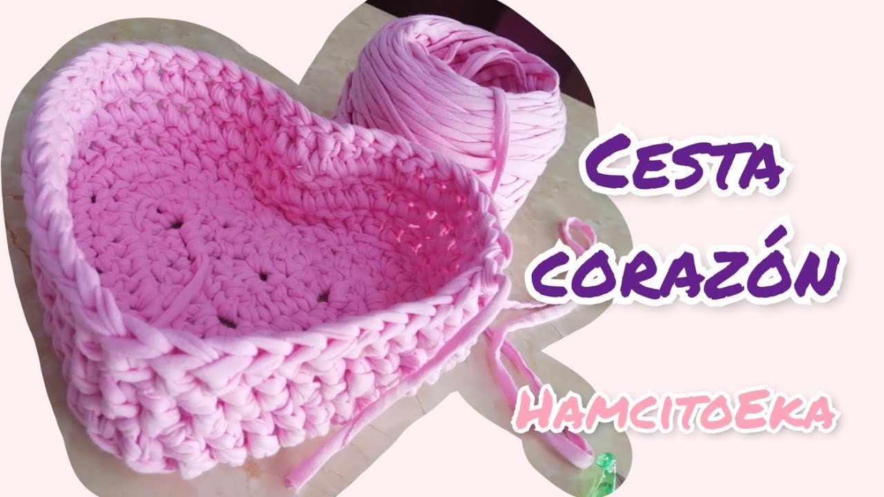 Como tejer un cesto en forma de corazón con trapillo XL ❤️/ FACIL  rápido /paso a paso