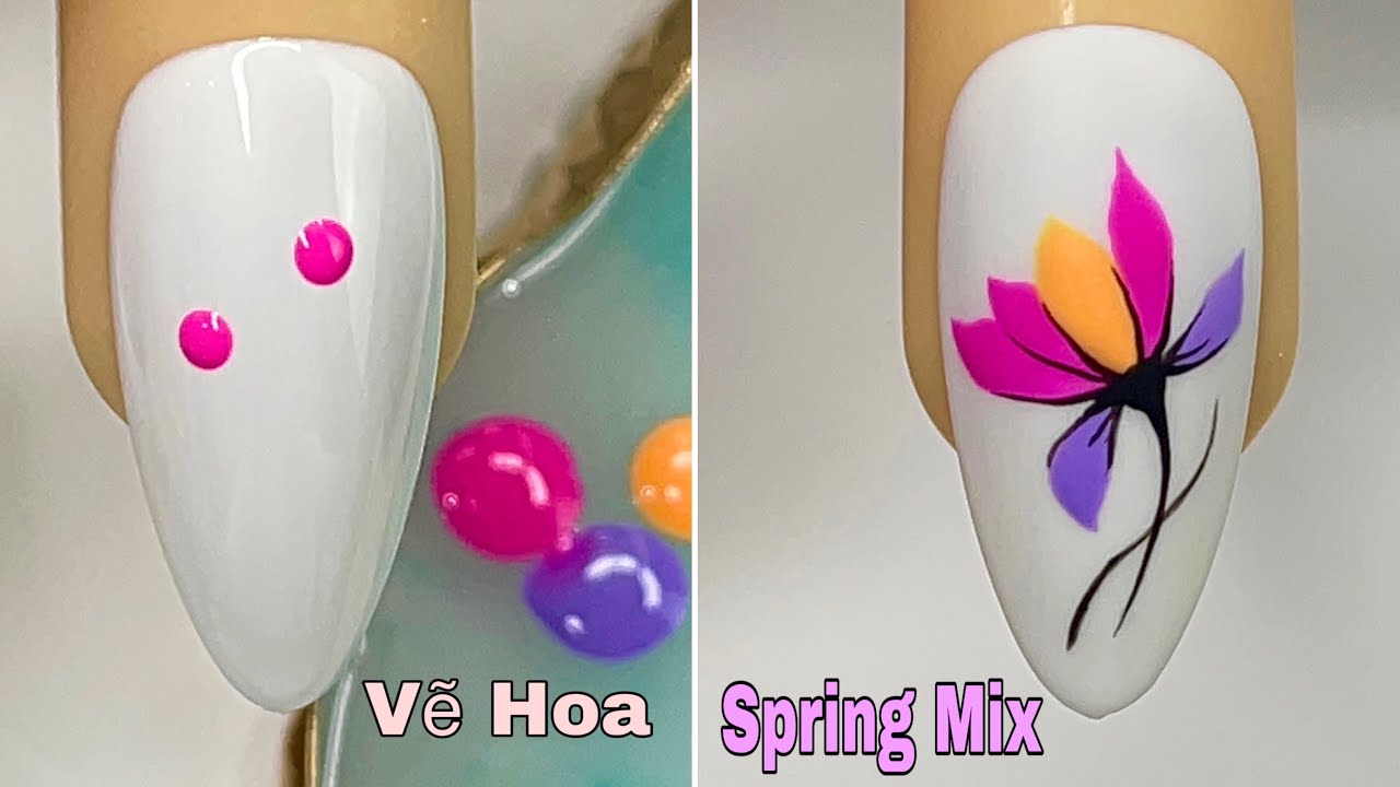 Spring Mix Flower Nails Art For Beginner 💖Vẽ Hoa Mùa Xuân 💅 New Nails Design 💝 New Nails