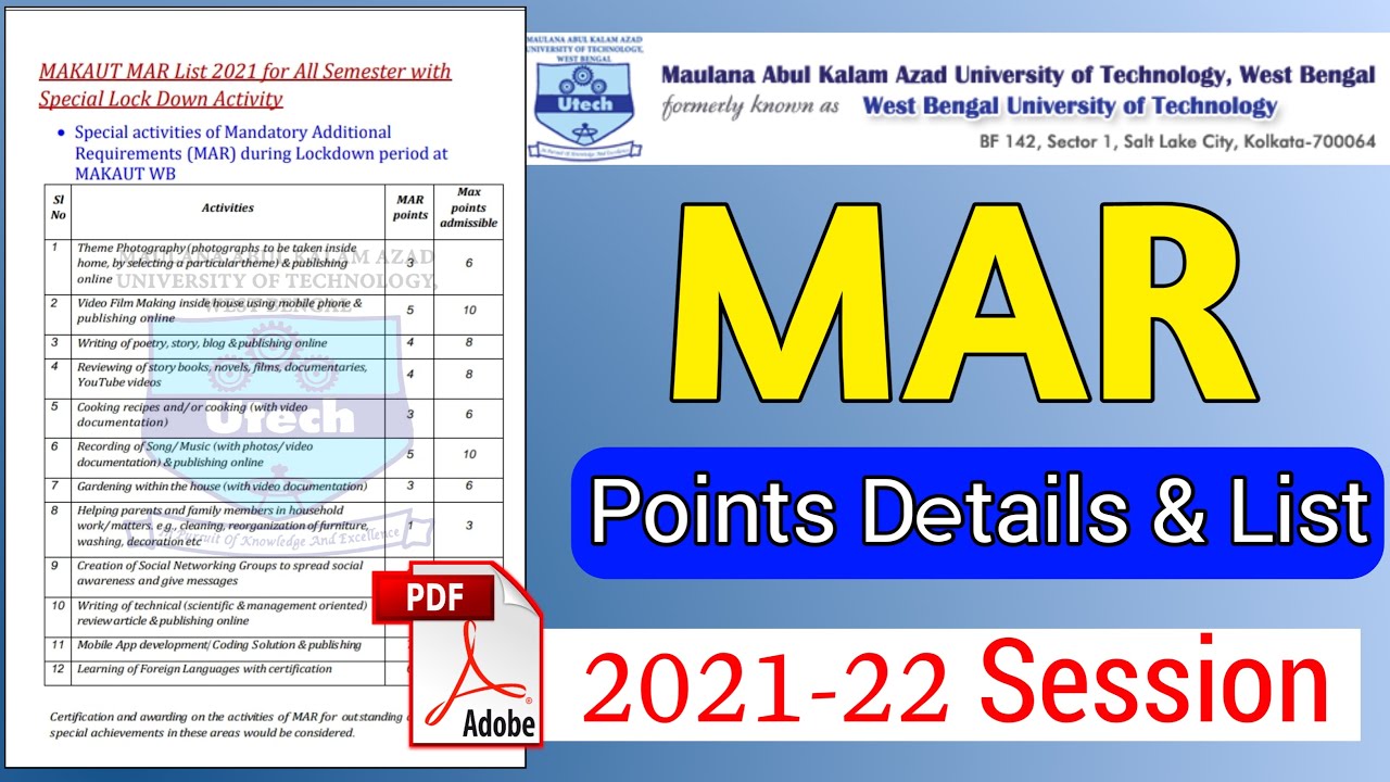 Makaut MAR Points List 2021| Makaut MAR Activity | How to Collect MAR Points | MAKAUT MAR Update