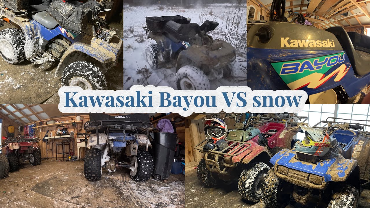 Ripping in the snow on the Kawasaki Bayou 220